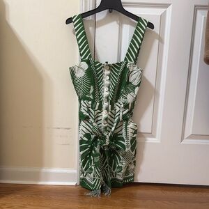 Green and White Tropical Print Dress
